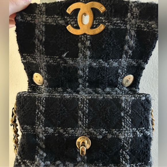💕HP💕Chanel 19 Tweed small Flap Bag black and grey - Picture 7 of 12